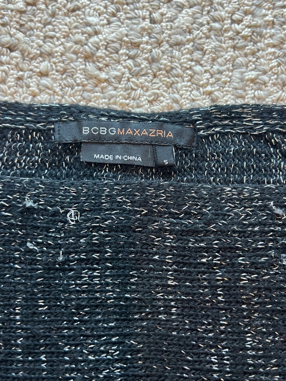 BCBGMaxAzria Black with metalic/silver Fleck Knit Top - Picture 2 of 4